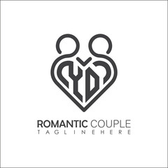 Couple love Heart symbol ALL letter logo icon design template. May be used in medical, dating, Valentines Day and wedding design.