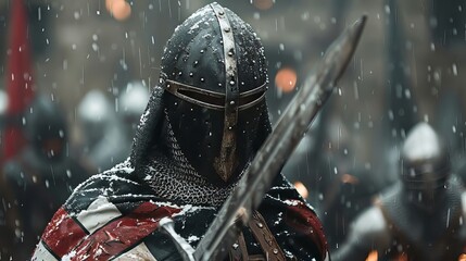 Fototapeta premium Closeup Templar Knight At War