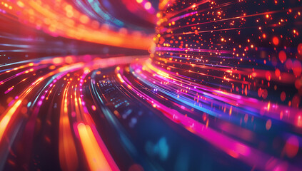 futuristic light rush, vibrant streaks creating an ethereal tunnel of glowing beams and abstract...