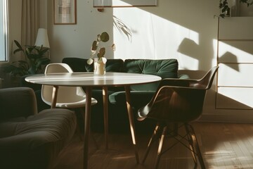 a house interior modern living room with a dark green tone, Generative AI