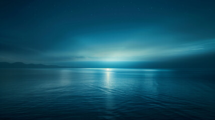 Fototapeta na wymiar Moonlit Ocean Horizon with Gentle Waves and Starry Night Sky