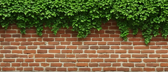 Old brick blocks wall and green creeper, retro stonewall with copy space, brickwork exterior mockup