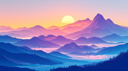 Majestic mountains at sunrise, layers of paper cut style, realistic light and shadows,