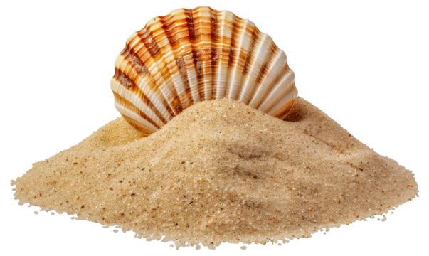 A shell is on top of a pile of sand, cut out - stock png.