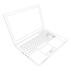 Contour of a laptop isolated on a white background. Vector illustration. 3D. Front view.