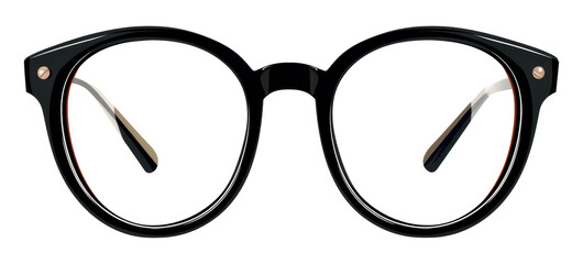 A pair of black glasses with a gold frame, cut out - stock png. - Powered by Adobe