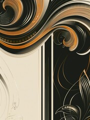 Captivating Art Deco Inspired Graphic Wallpaper with Swirling Curves and Dynamic Shapes in Monochrome Tones