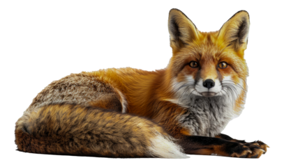 A fox is laying down, cut out - stock png.