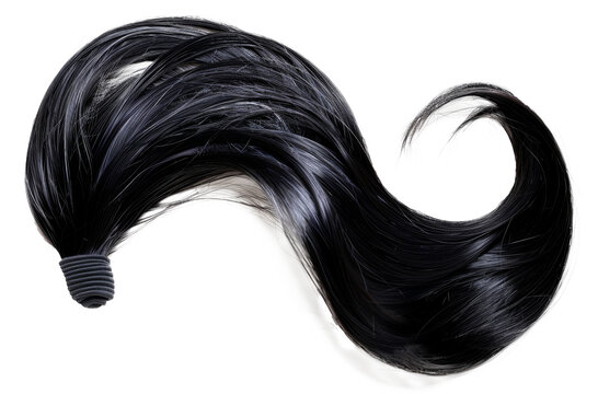 A long black hair with a ponytail, cut out - stock png.