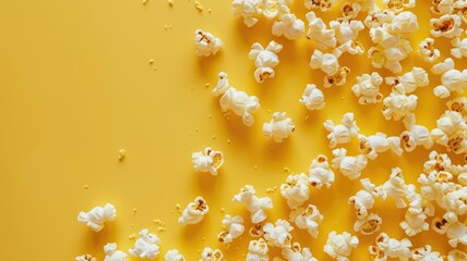 Fluffy and Delightful Popcorn Kernels in Vibrant Yellow Background with Ample Copy Space for Graphic Design or Wallpaper Usage