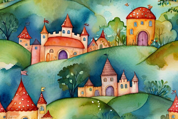 Dive into a whimsical watercolor background, ideal for children's book illustrations or enchanting storytelling adventures.