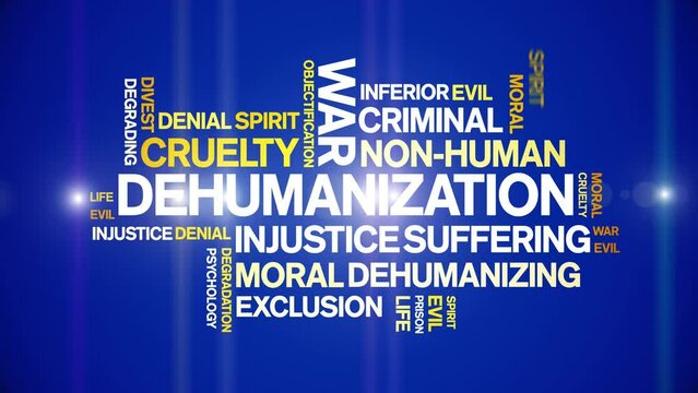 Dehumanization animated word cloud;text design animation tag kinetic typography seamless loop.