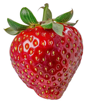 A red strawberry with a green stem - stock png.