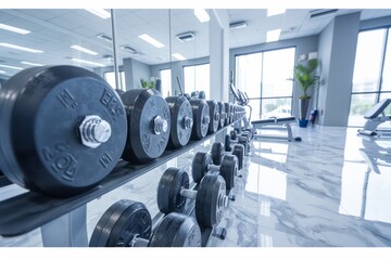 Row of Dumbbells in a Gym
