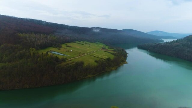 Timelapse Beautiful Landscape In Solina Bieszczady Aerial Poland