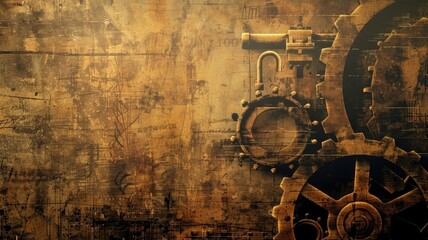 Industrial Grunge Machinery with Gears and Cogs Backdrop for Manufacturing or Engineering Concepts