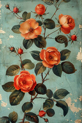 vintage botanical illustration, roses, pattern