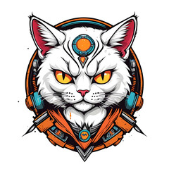 a mascot logo of cat with serious style icon logo illustration with esport mode