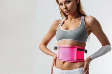 Fototapeta premium Woman in Sports Bra With Pink Belt Around Waist