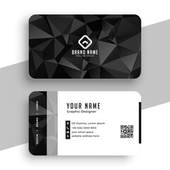 black and white business identity card layout in low poly style - obrazy, fototapety, plakaty