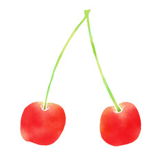 赤いさくらんぼの水彩風イラスト