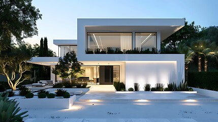 Facade and entry to a contemporary white rendered home - obrazy, fototapety, plakaty