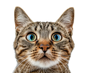 A cat with a blue eye stares at the camera - stock png. - obrazy, fototapety, plakaty