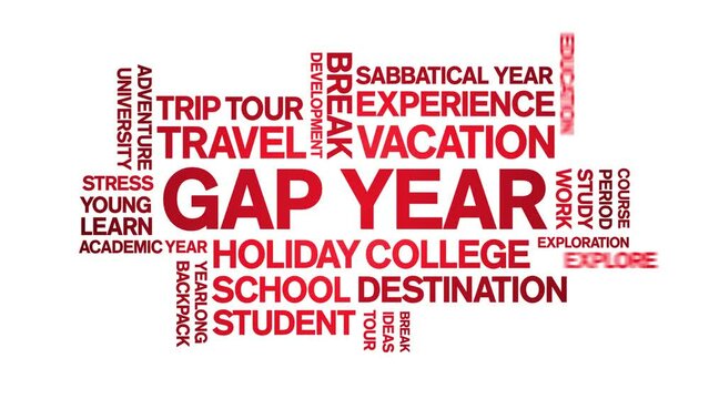 Gap Year animated word cloud;text design animation tag kinetic typography seamless loop.