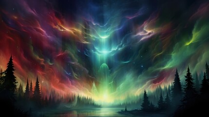 Obraz premium Digital Aurora, Witnessing Abstract Phenomena in the Technological Sky