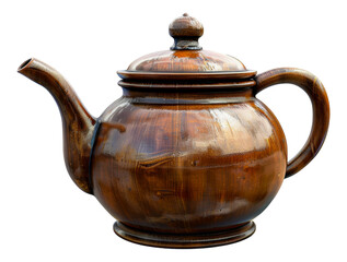 A brown tea kettle with a lid sits, cut out - stock png.