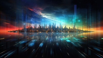 Obraz premium Digital Aurora, Witnessing Abstract Phenomena in the Technological Sky