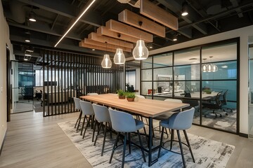 Fototapeta na wymiar Corporate office boasts modern space design in successful company