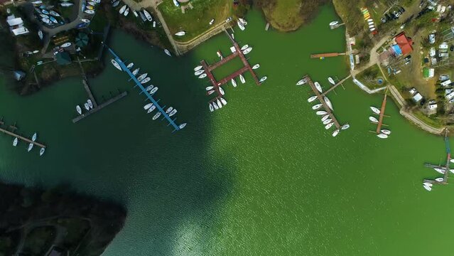 Top Down Yacht Port In Polanczyk Bieszczady Aerial View Poland