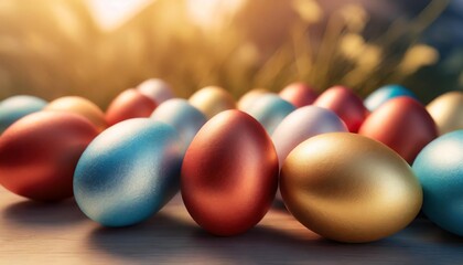 colored easter eggs in red and blue ai generative