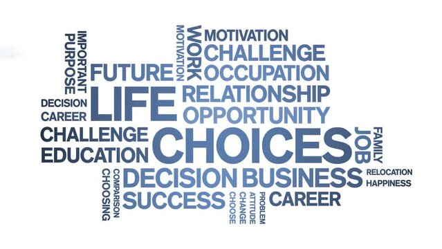 Life Choices animated word cloud;text design animation tag kinetic typography seamless loop.