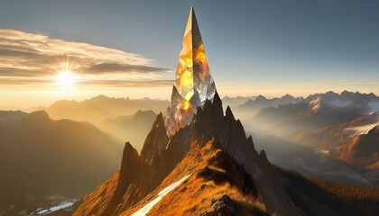 an illustration of a crystalized mountain peak showing a spire of crystal shapes with a low valley - obrazy, fototapety, plakaty