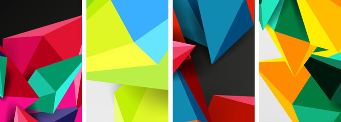 Set of triangle geometric low poly 3d shapes posters