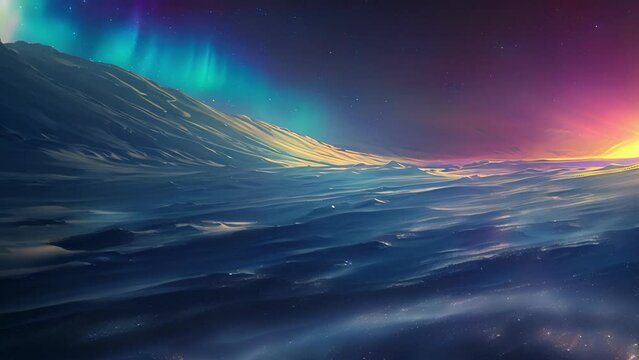 A blanket of freshly fallen snow glimmers in the moonlight reflecting the vibrant shades of the Arctic Aurora in all its splendor. . .