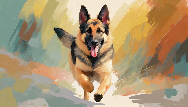 adorable german shepherd dog running illustration vector in abstract mixed grunge colors digital painting in minimal colorful graphic art style digital illustration generative ai