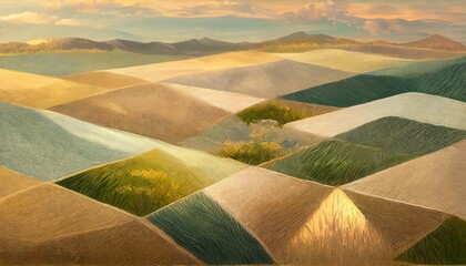 an abstract quilt made of tan and green colors in the style of naturalistic landscape backgrounds