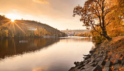 Fotobehang autumnal landscape river vltava czech republic europe © Katherine