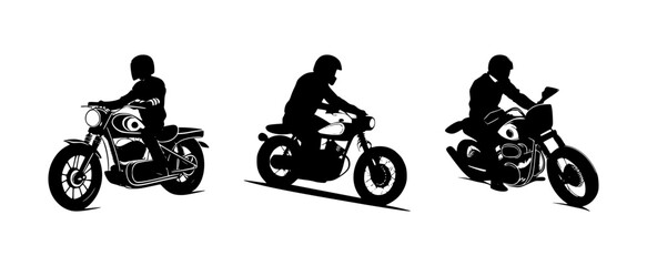 set of chopper biker silhouettes, isolated background