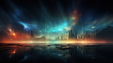 Obraz premium Digital Aurora, Witnessing Abstract Phenomena in the Technological Sky