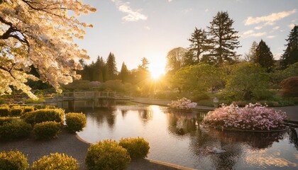 seattle japanese gardens in springtime - obrazy, fototapety, plakaty