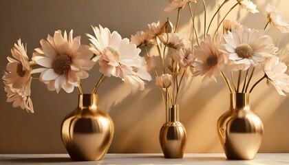 modern abstract metal elements texture background flowers plants vases with flowers - obrazy, fototapety, plakaty