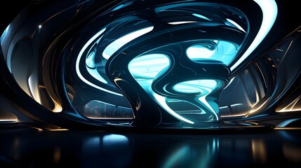 Captivating Futuristic Interior with Curved Architectural Design and Vibrant Sci Fi Aesthetics