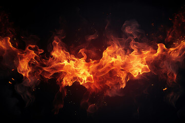Fototapeta na wymiar Hyperrealistic flames dance against a black backdrop, fiery and untamed, AI Generative.