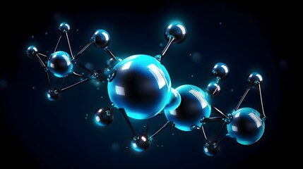 D Molecular Structure with Connected Spherical Particles and Atoms Futuristic Scientific Concept
