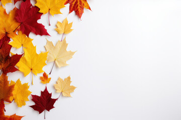 Naklejka na ściany i meble Autumn leaves in vibrant Thanksgiving colors, creating a warm, festive background AI Generative.
