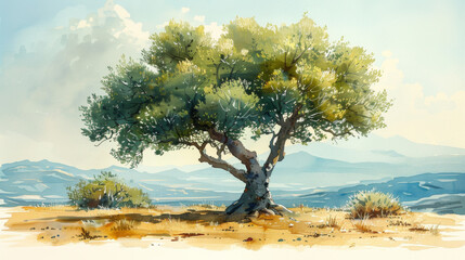 Fototapeta na wymiar Olive tree vector illustration. Hand drawn watercolor. Vector illustration desing.